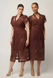 Oncewas Solene Cotton Blend Lace Dress in Rosewood