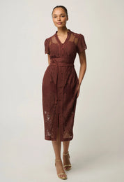 Oncewas Solene Cotton Blend Lace Dress in Rosewood