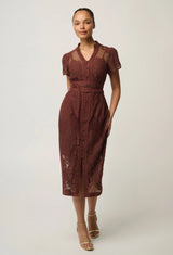 Oncewas Solene Cotton Blend Lace Dress in Rosewood