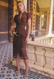 Oncewas Solene Cotton Blend Lace Dress in Rosewood