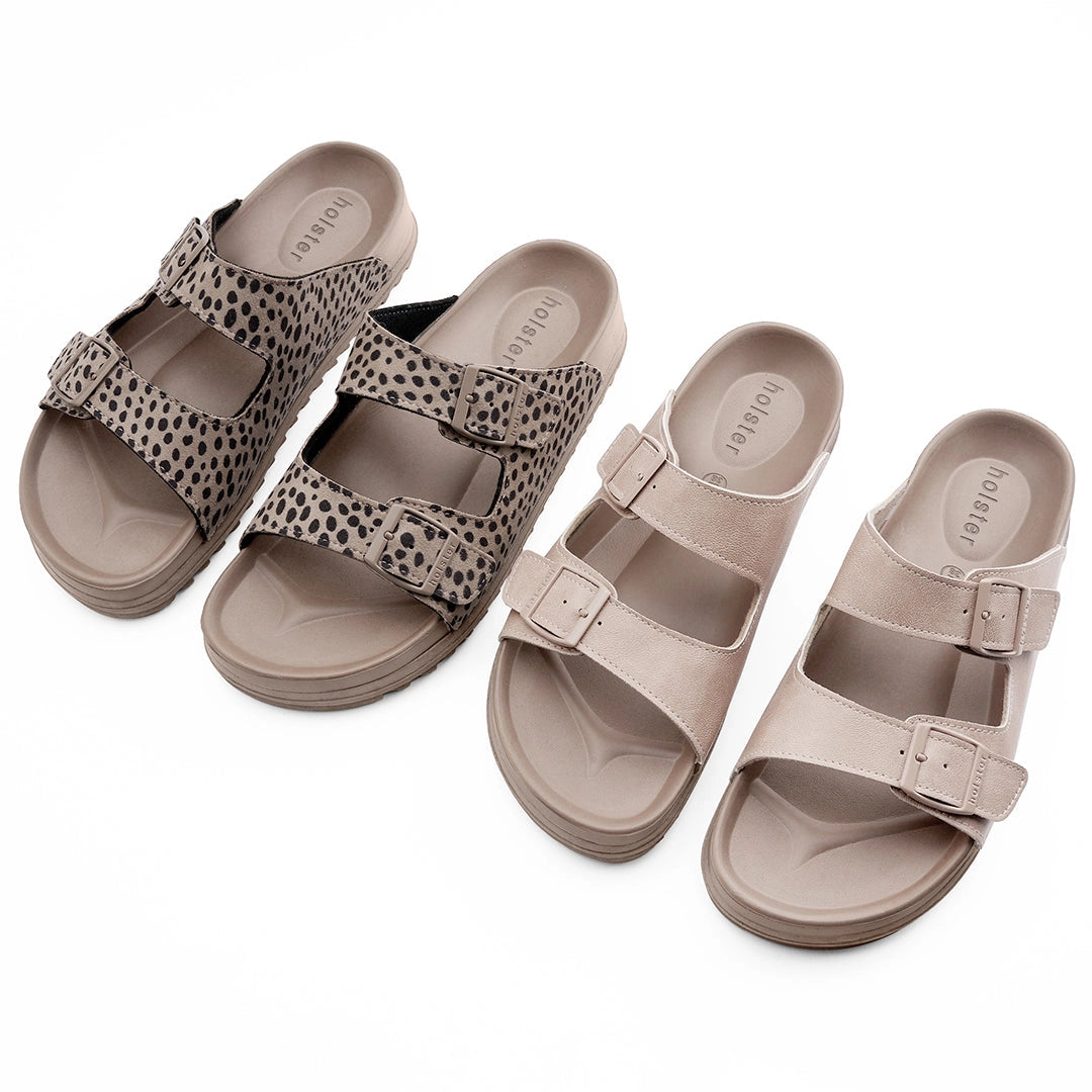 Stride Double Buckle Cheetah Slides