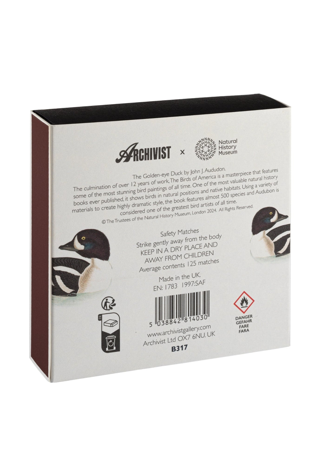 Shop Archivist Gallery Square Matchbox | Golden - Eye Duck Matches - Archivist Gallery