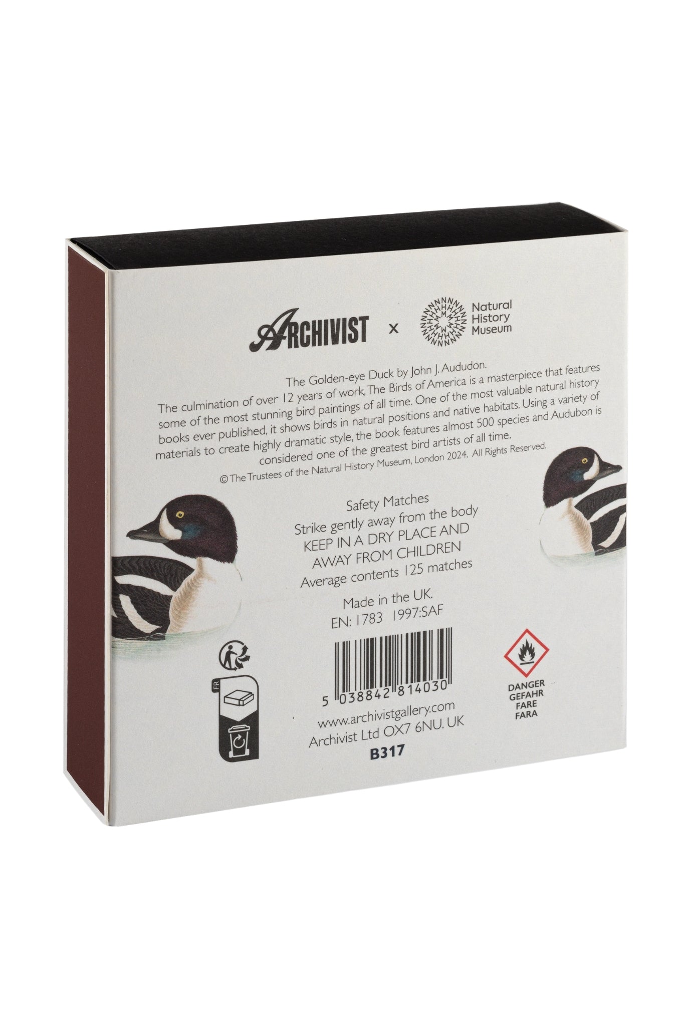 Shop Archivist Gallery Square Matchbox | Golden - Eye Duck Matches - Archivist Gallery