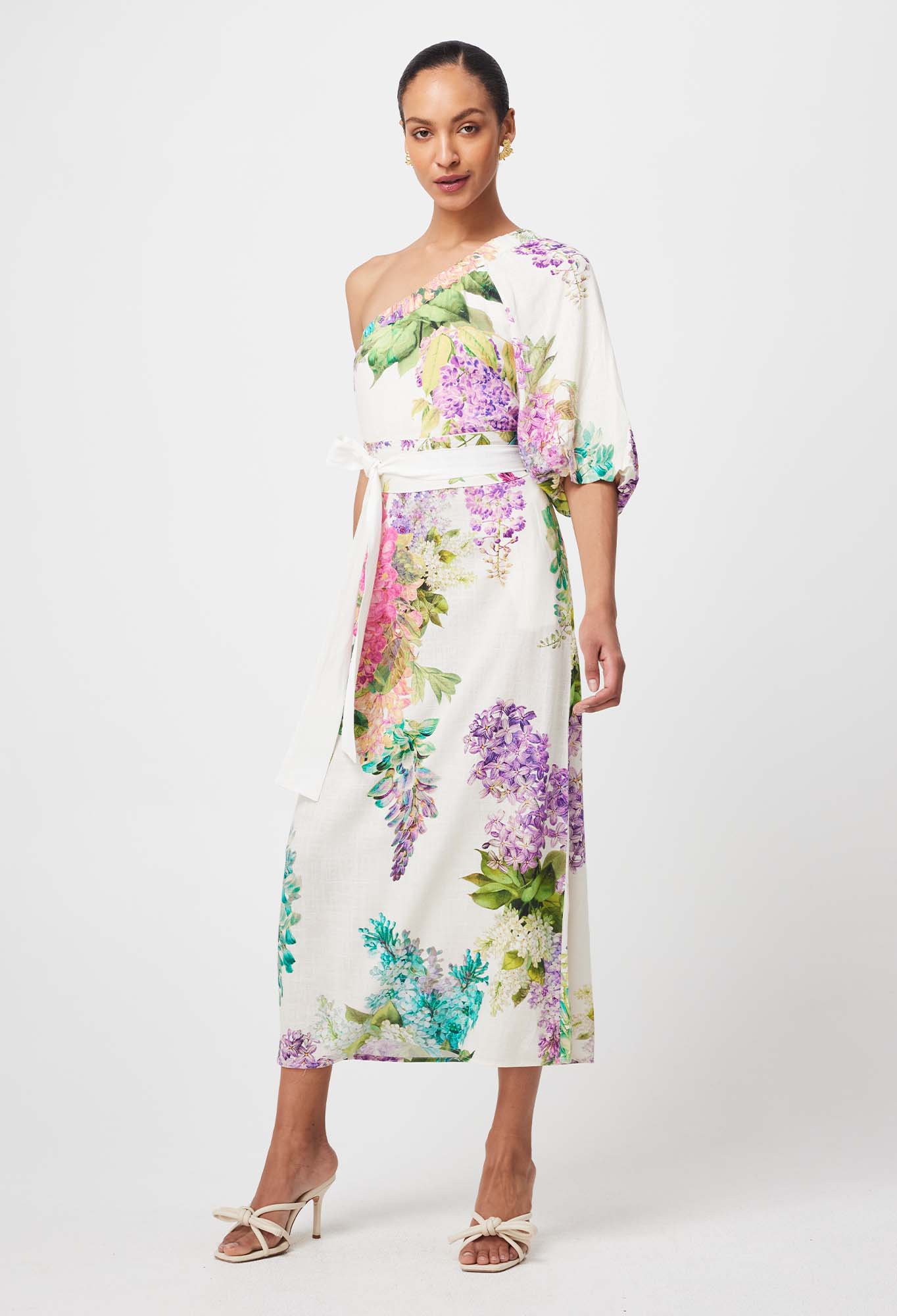 Shop Bahia Linen One Shoulder Viscose Dress | Wisteria Alba - ONCEWAS