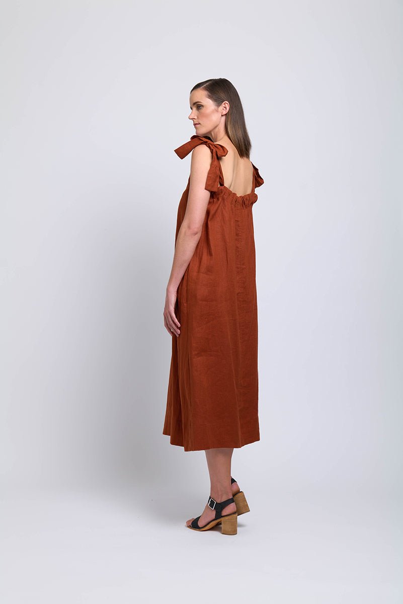 Shop Bali Tie Linen Dress | Bombay - Foil