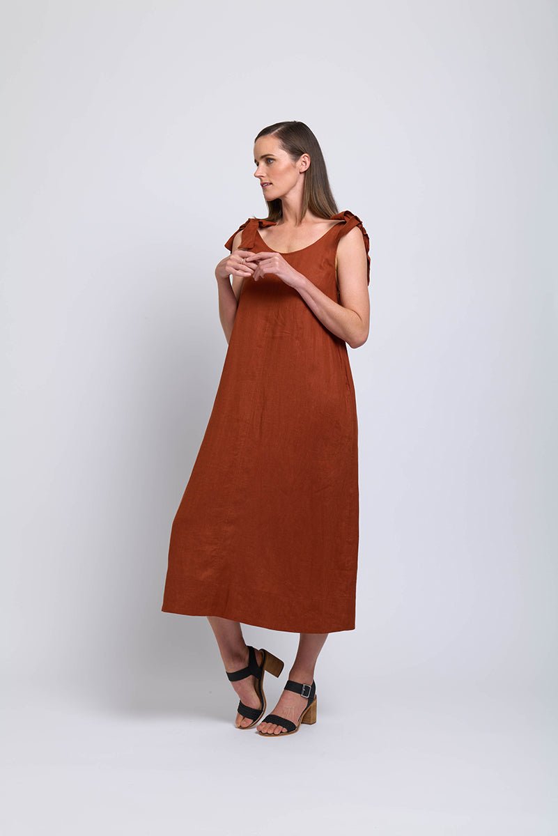 Shop Bali Tie Linen Dress | Bombay - Foil