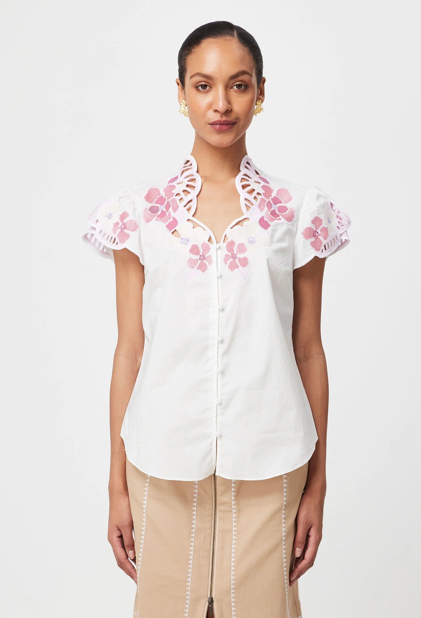 Shop Ballou Embroidered Cotton Voile Blouse | Ivory Blush - ONCEWAS