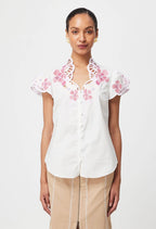 Shop Ballou Embroidered Cotton Voile Blouse | Ivory Blush - ONCEWAS