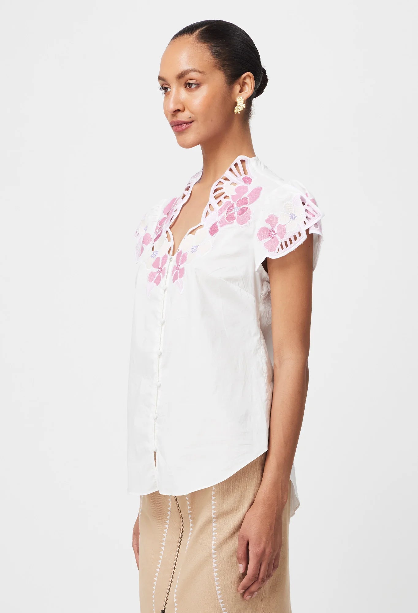 Shop Ballou Embroidered Cotton Voile Blouse | Ivory Blush - ONCEWAS