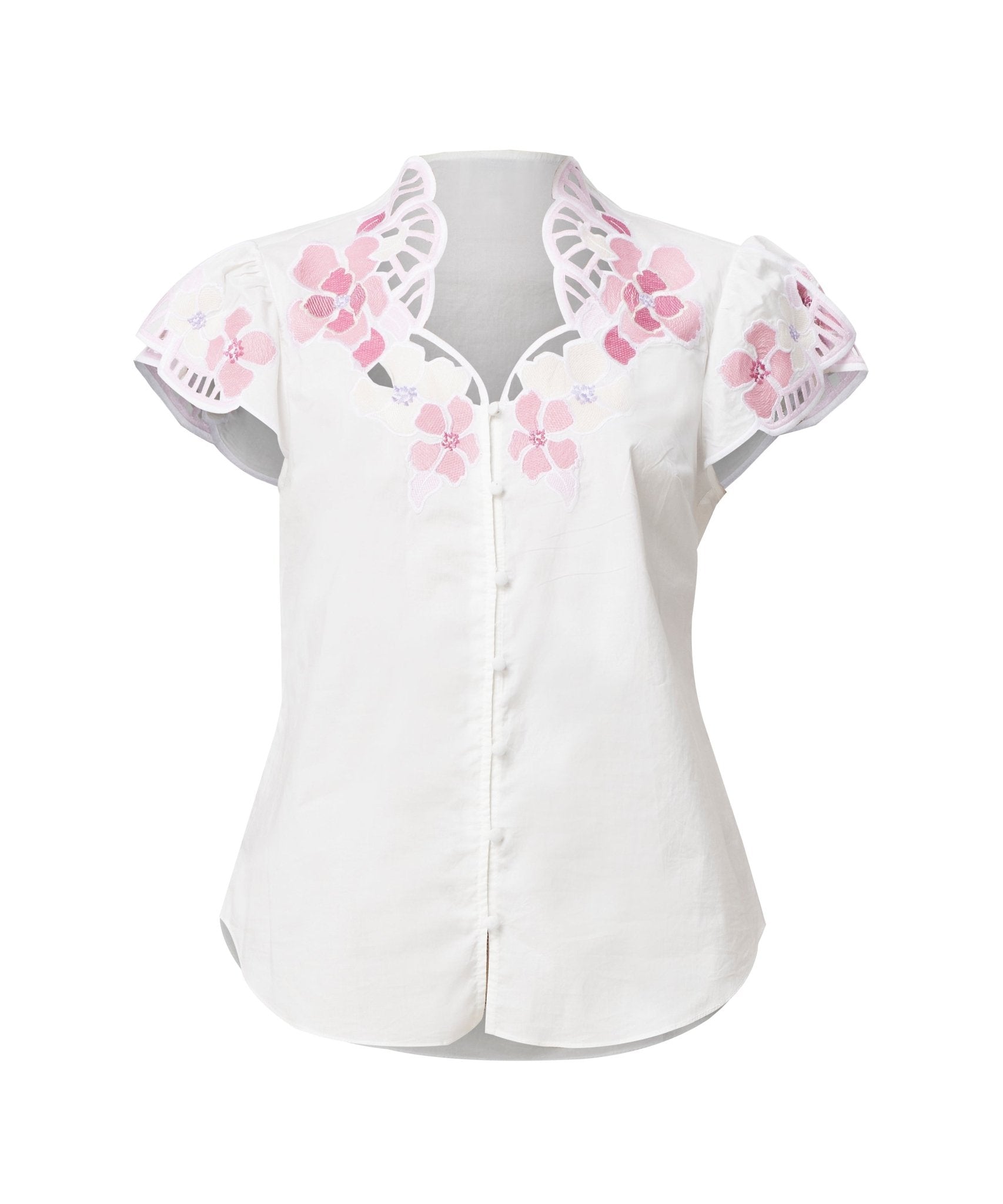 Shop Ballou Embroidered Cotton Voile Blouse | Ivory Blush - ONCEWAS