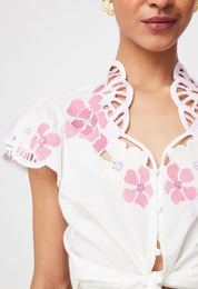 Shop Ballou Embroidered Cotton Voile Blouse | Ivory Blush - ONCEWAS