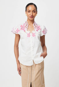 Shop Ballou Embroidered Cotton Voile Blouse | Ivory Blush - ONCEWAS