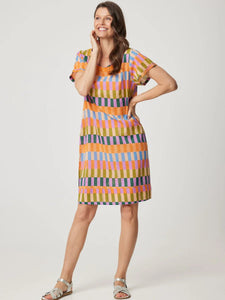 Shop Barbara Cotton Shift Dress | Rainblow Block Multi Print - Cake