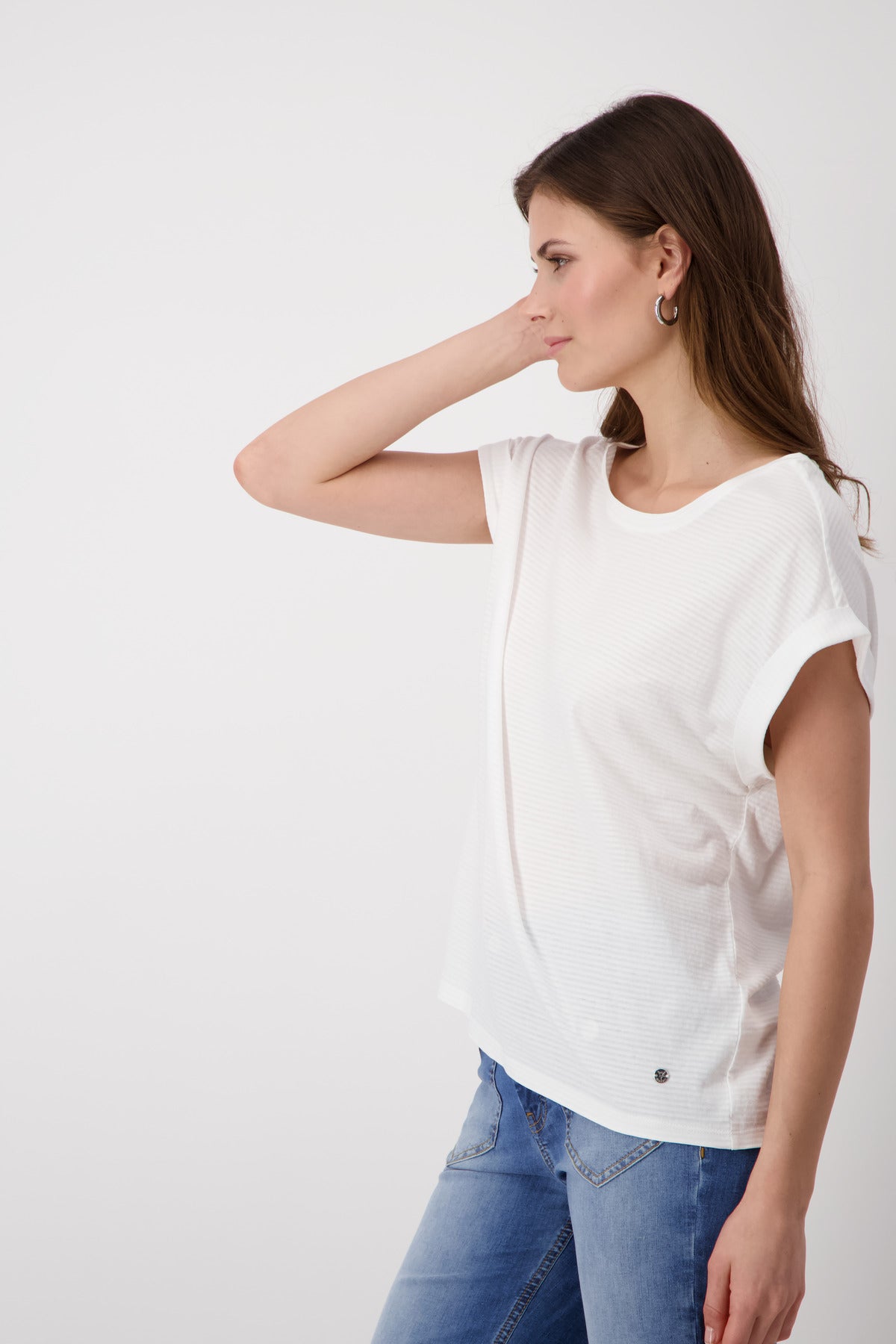 Shop Basic Plain Burnout Cotton T-Shirt | White - Monari