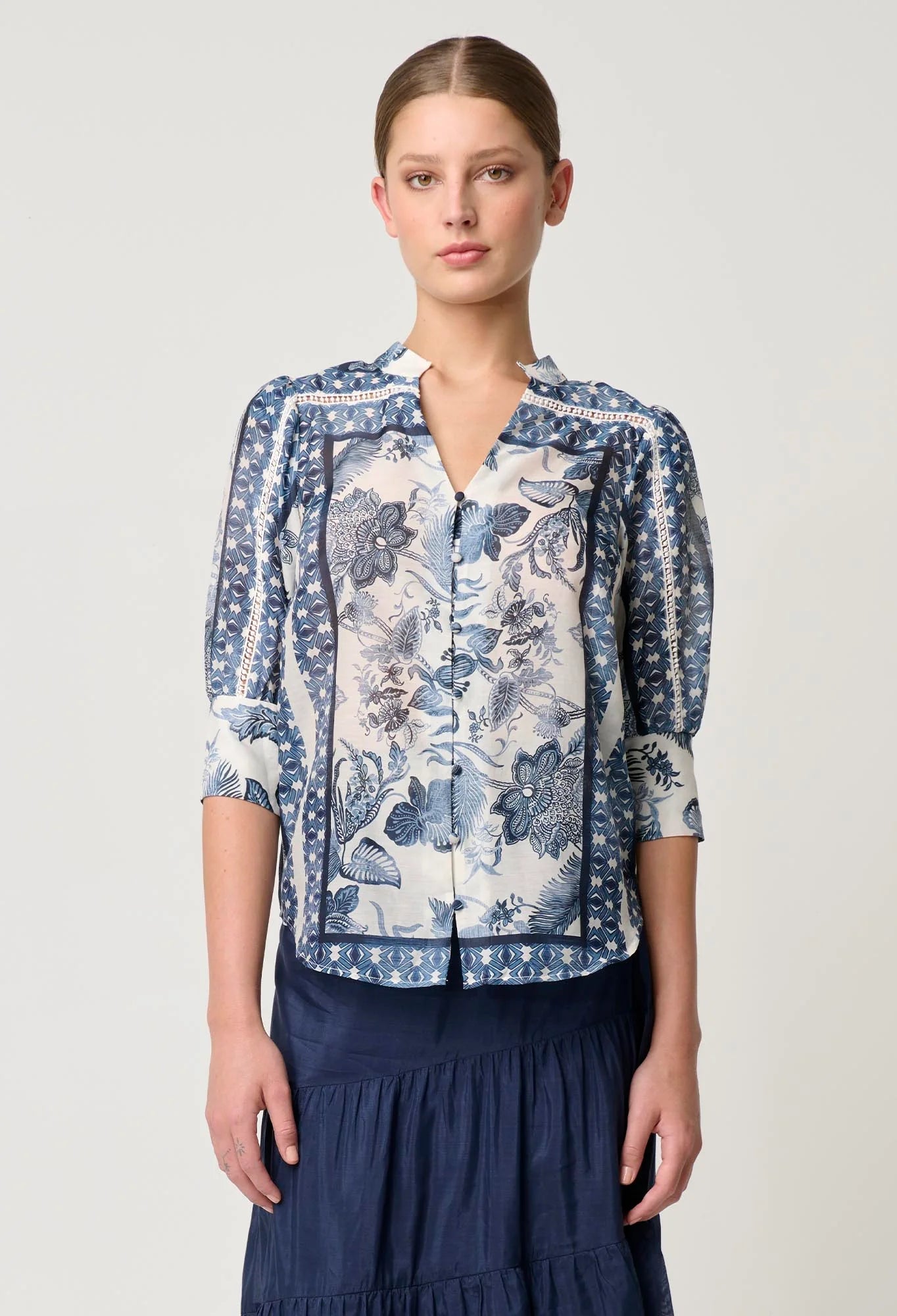 Shop Bijou Cotton Silk Shirt | Ink Flè Print - ONCEWAS