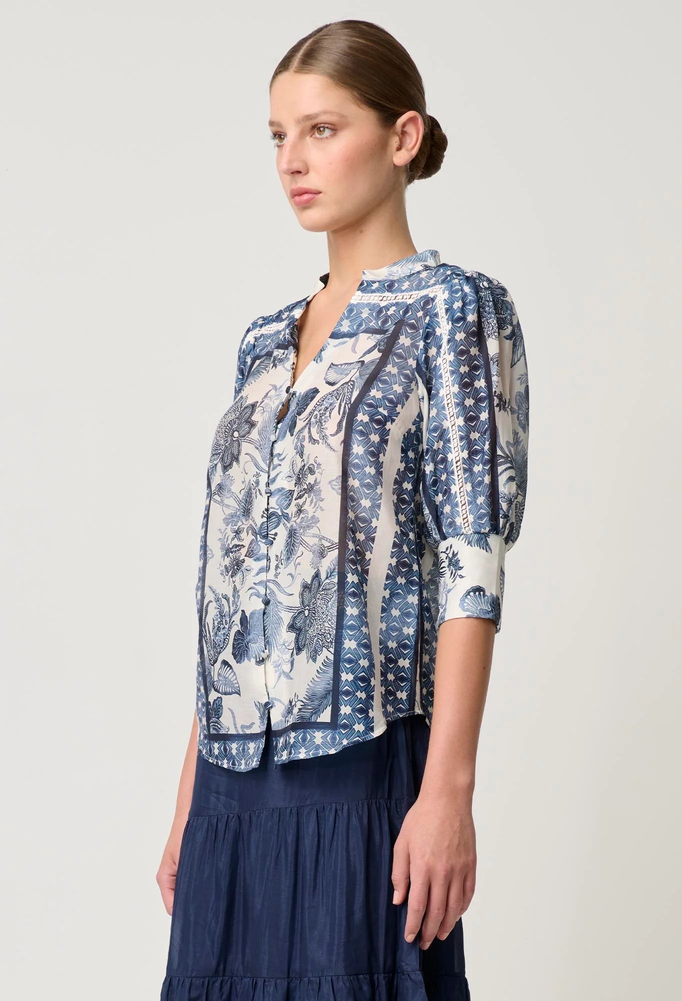 Shop Bijou Cotton Silk Shirt | Ink Flè Print - ONCEWAS