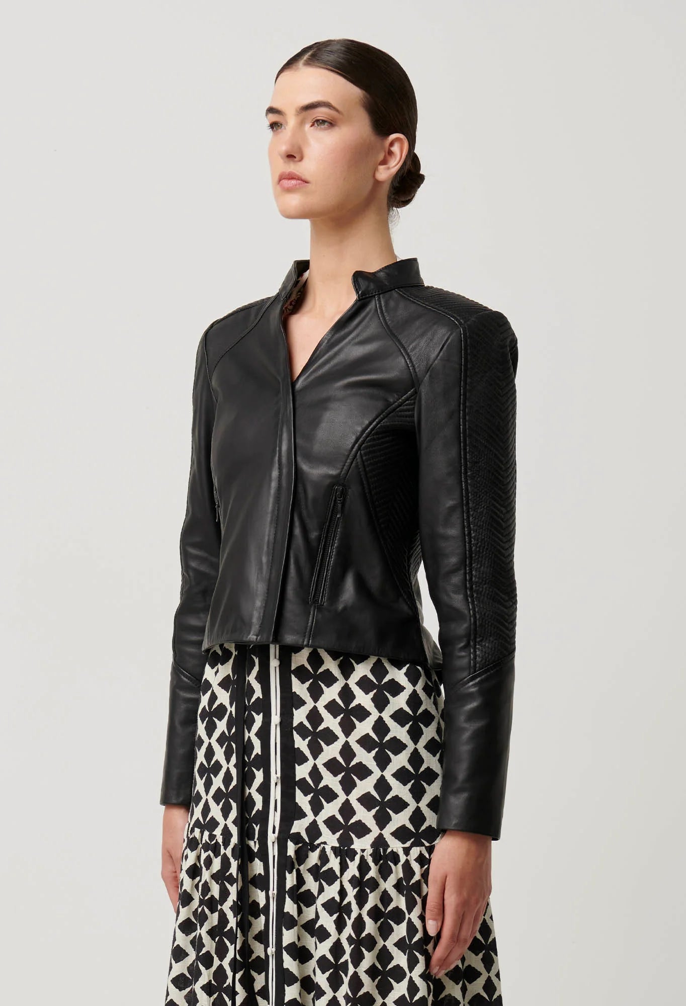 Shop Blaire Leather Herringbone Stitch Jacket - OnceWas