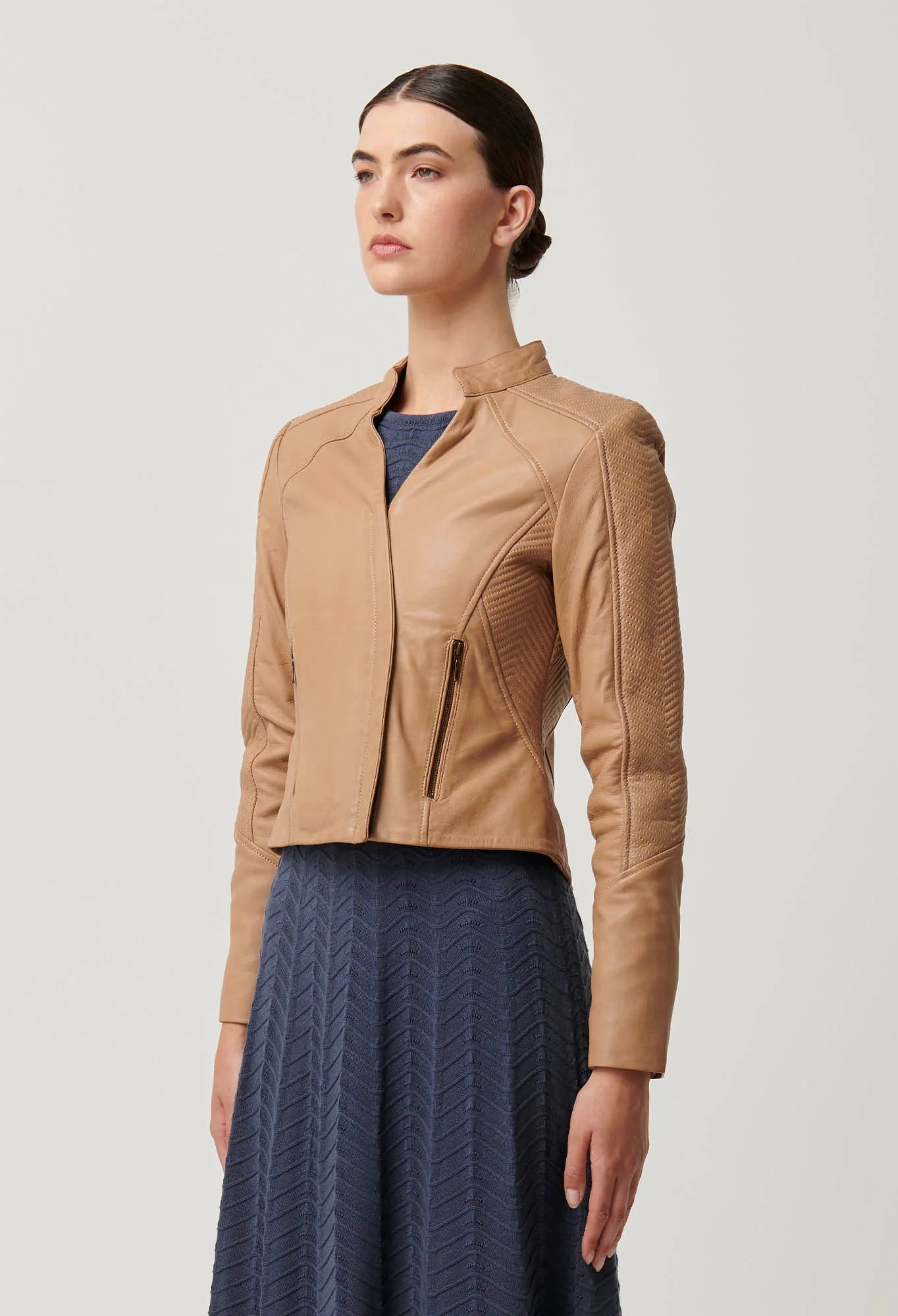 Shop Blaire Leather Herringbone Stitch Jacket - OnceWas