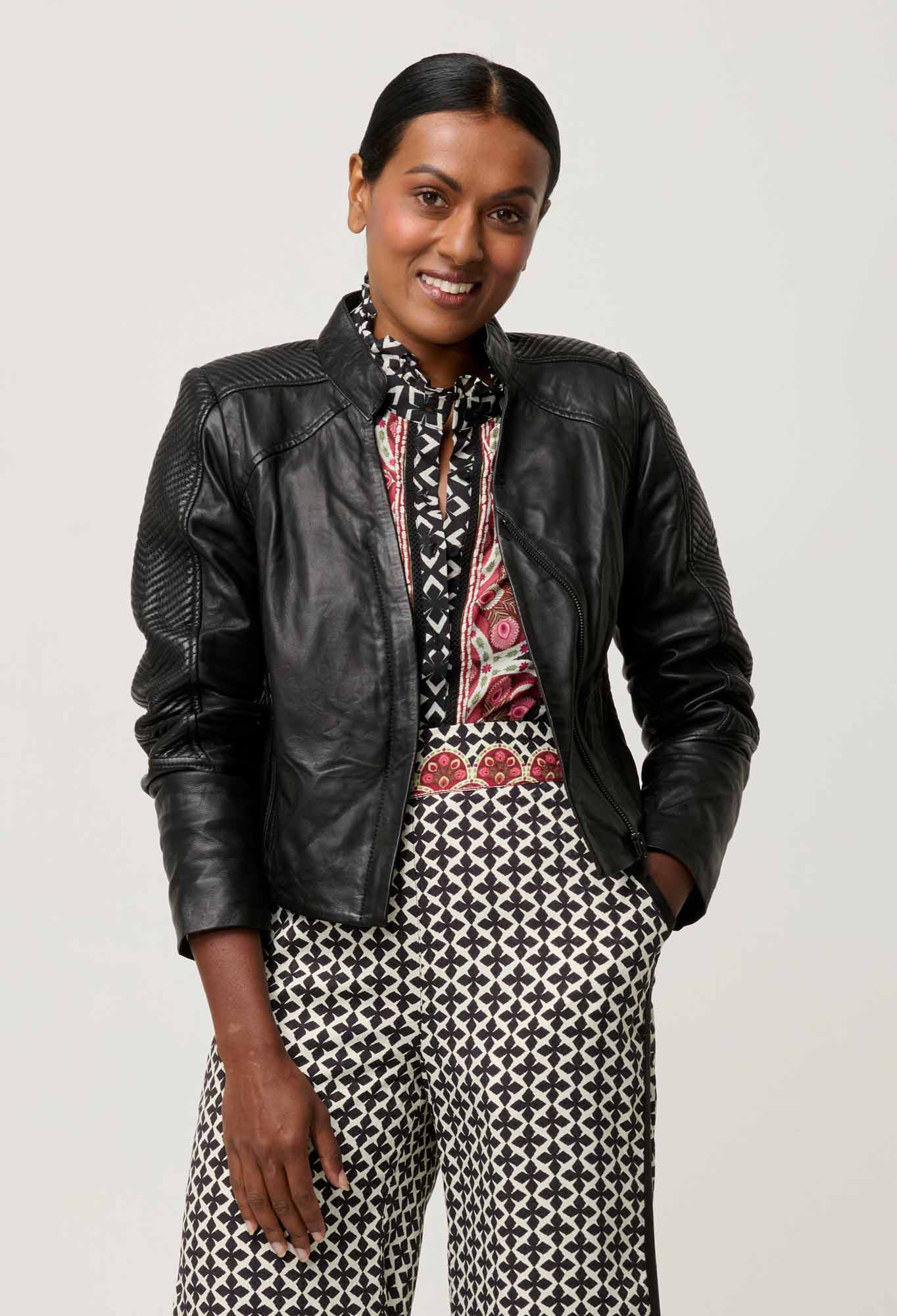 Shop Blaire Leather Herringbone Stitch Jacket - OnceWas