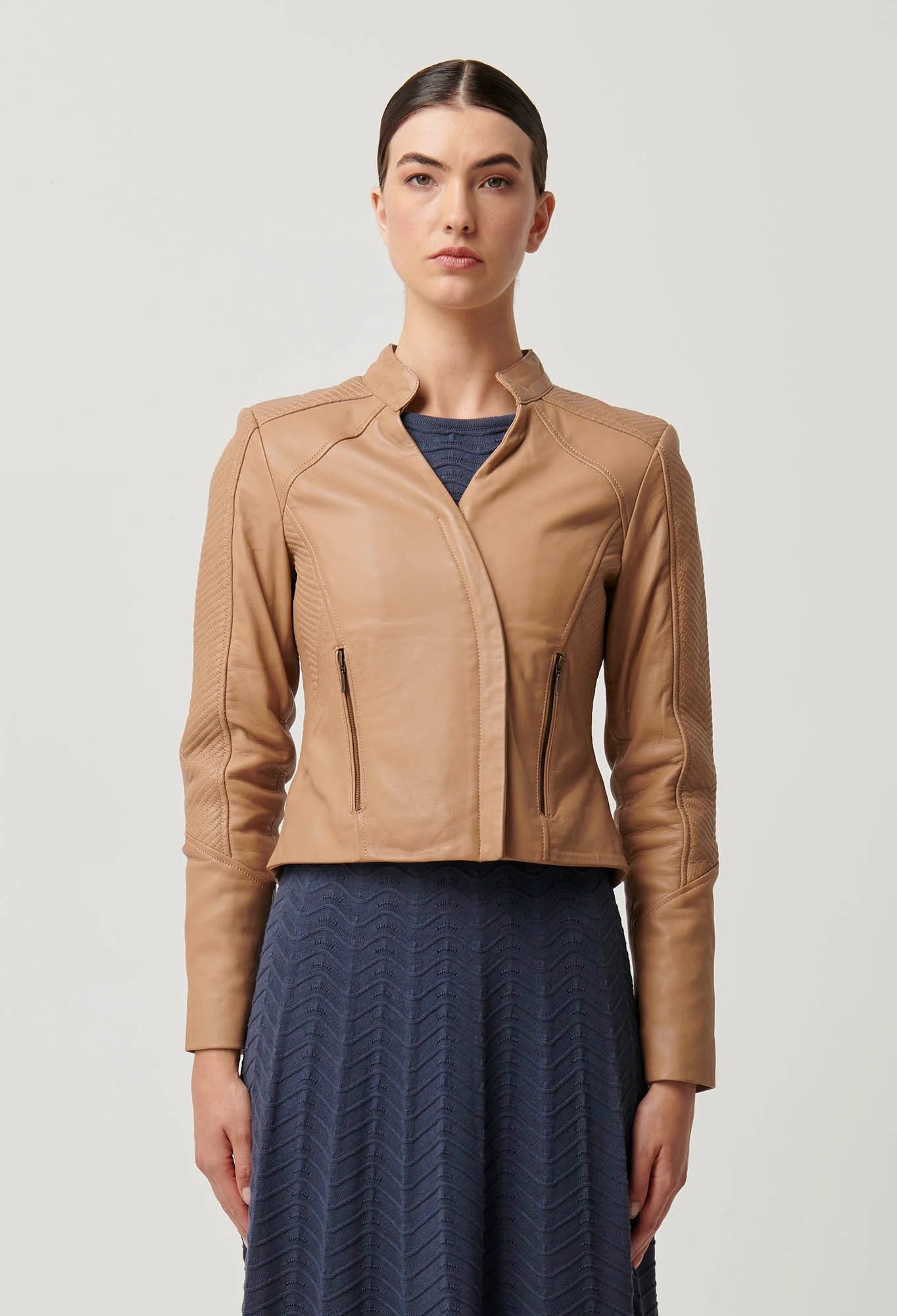 Shop Blaire Leather Herringbone Stitch Jacket - OnceWas