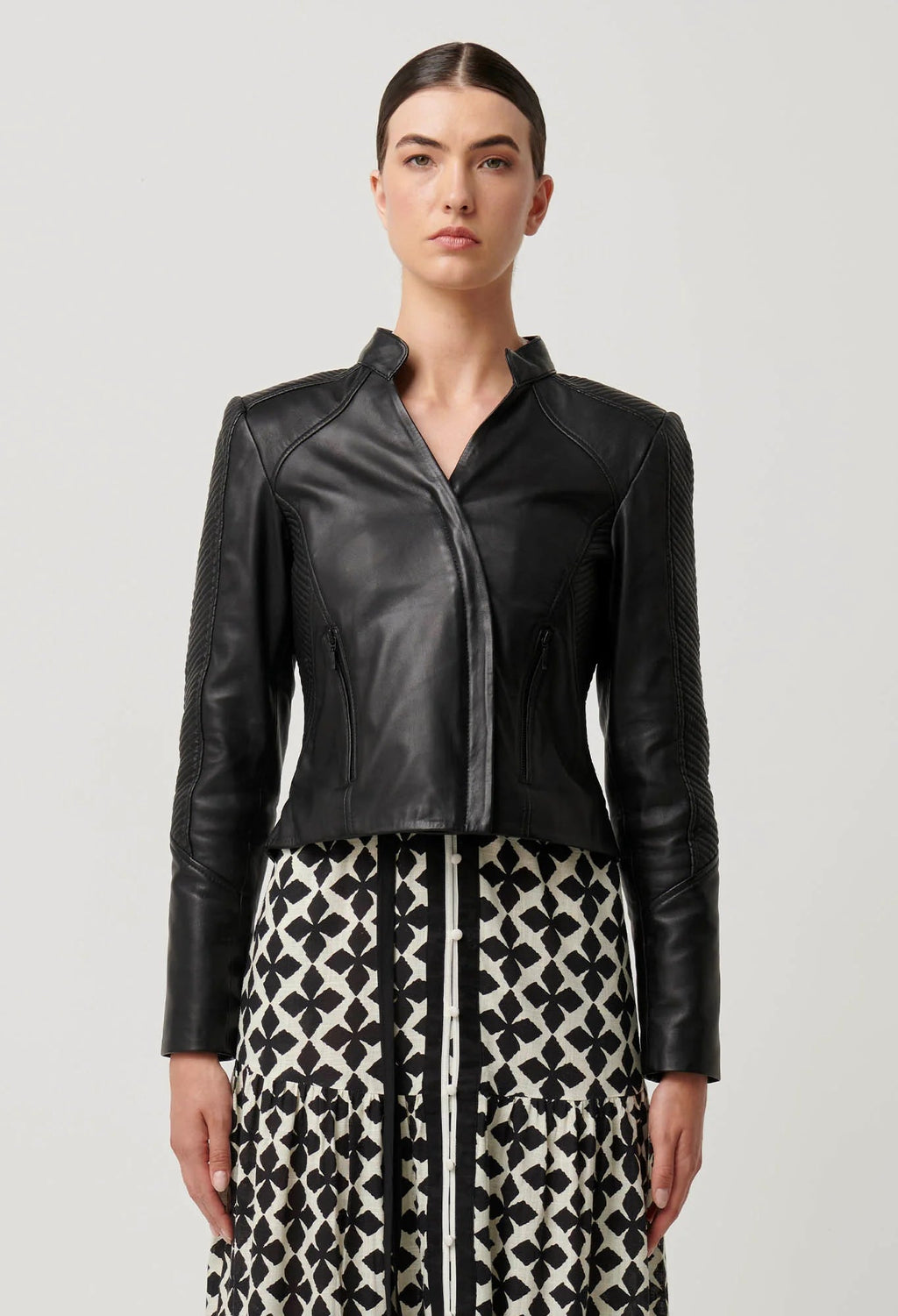 Shop Blaire Leather Herringbone Stitch Jacket - OnceWas
