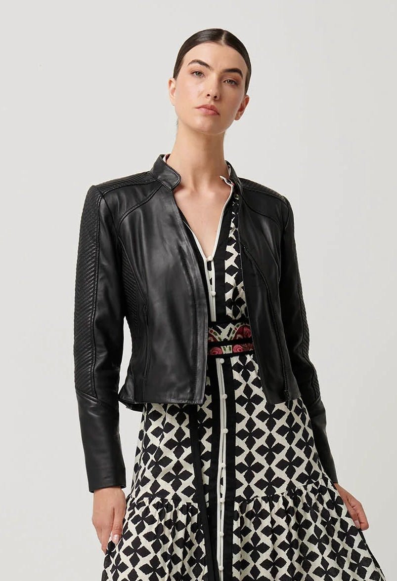 Shop Blaire Leather Herringbone Stitch Jacket - OnceWas