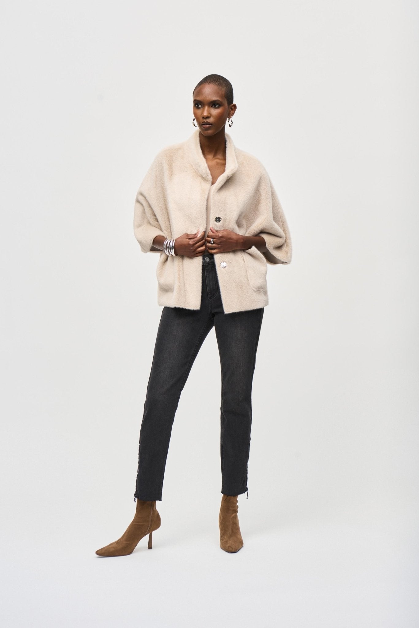 Shop Bonded Faux Fur Suede Jacket 243917 │ Champagne - Joseph Ribkoff