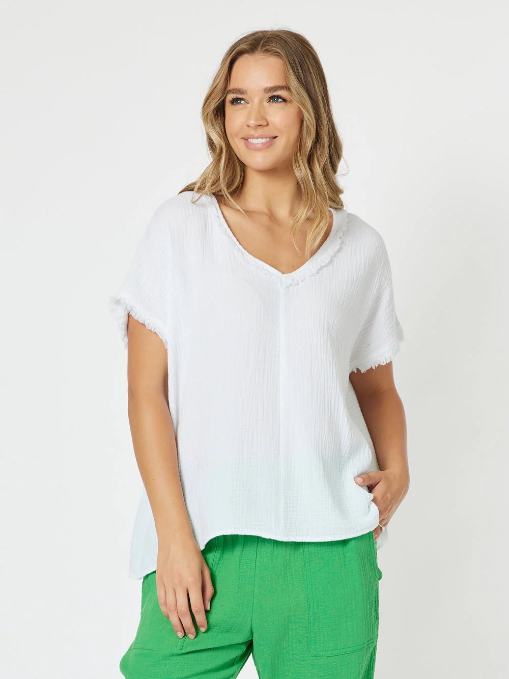 Shop Byron Cotton V - Neck Top - Threadz