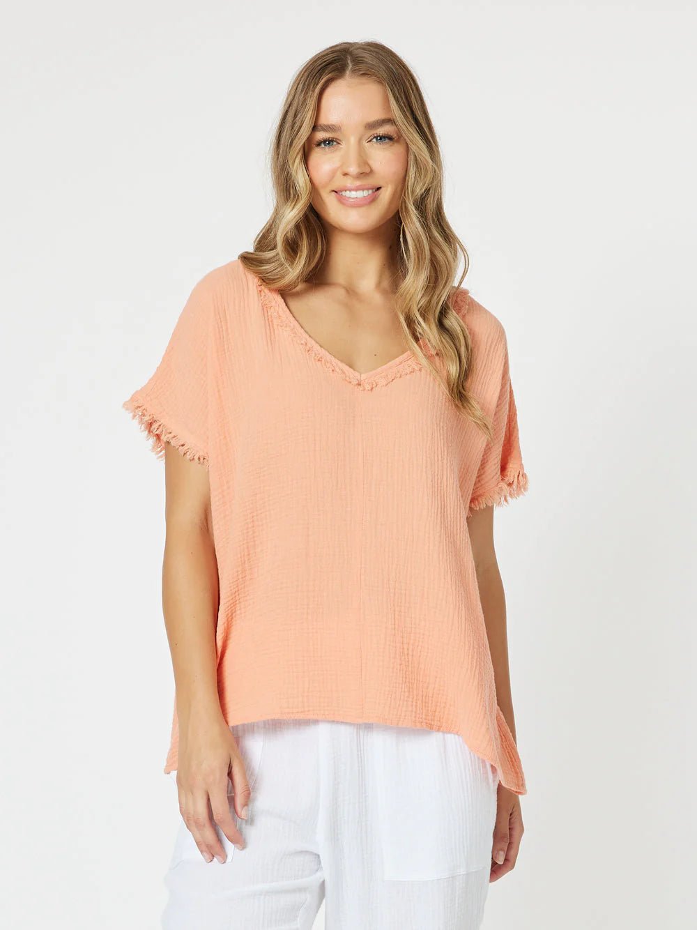 Shop Byron Cotton V - Neck Top - Threadz