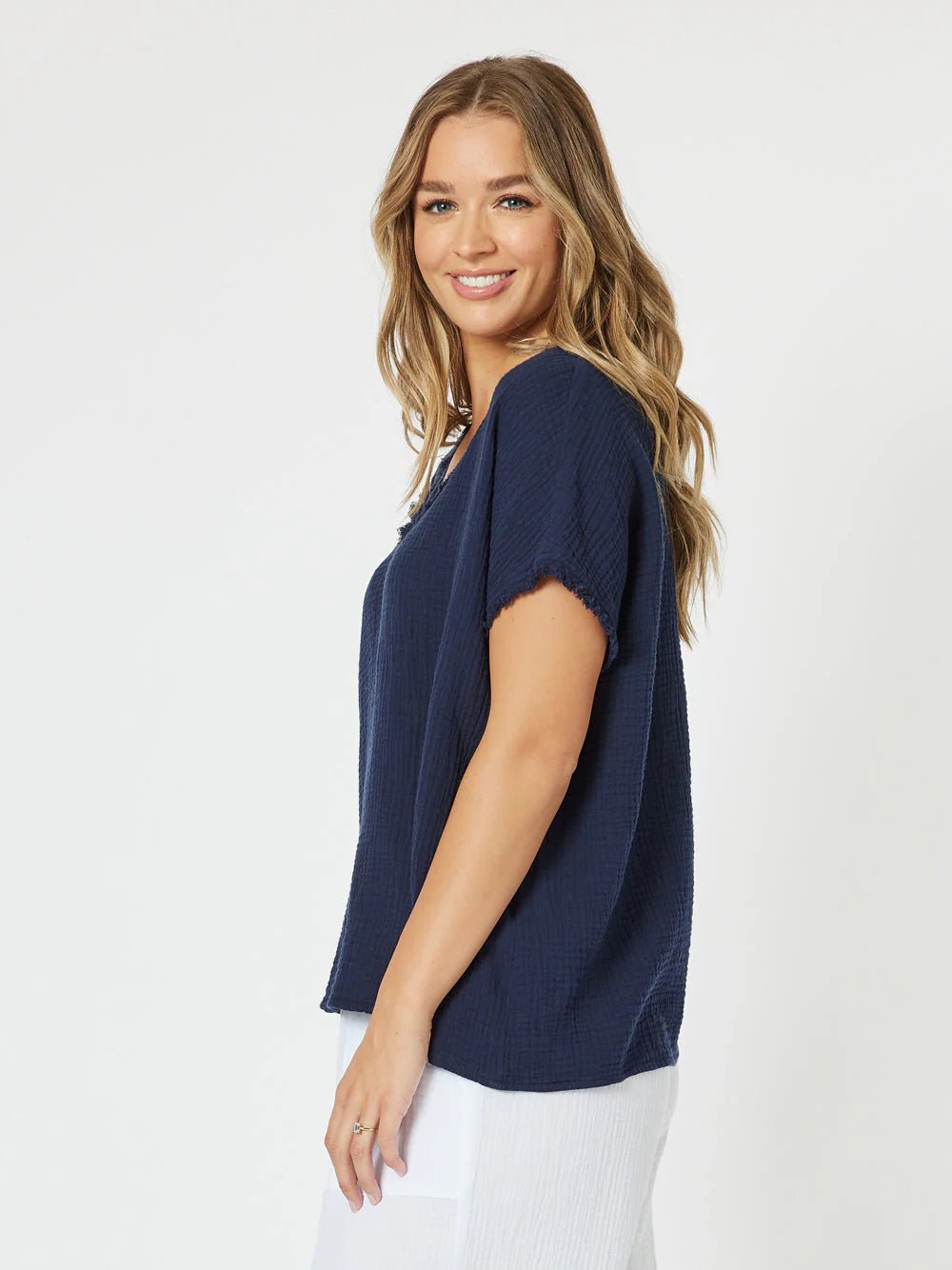 Shop Byron Cotton V - Neck Top - Threadz