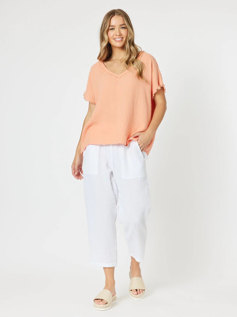 Shop Byron Cotton V - Neck Top - Threadz