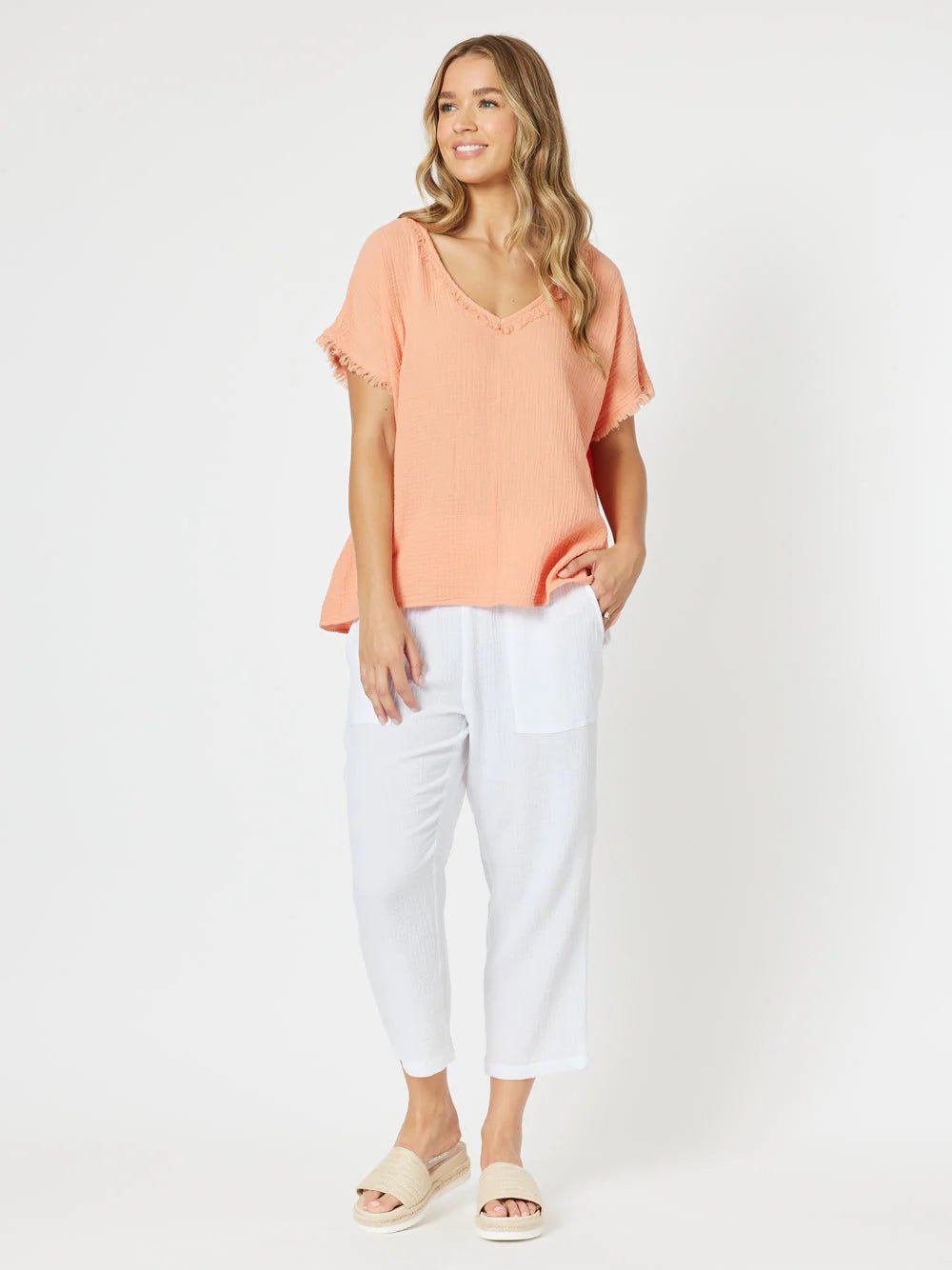 Shop Byron Cotton V - Neck Top - Threadz