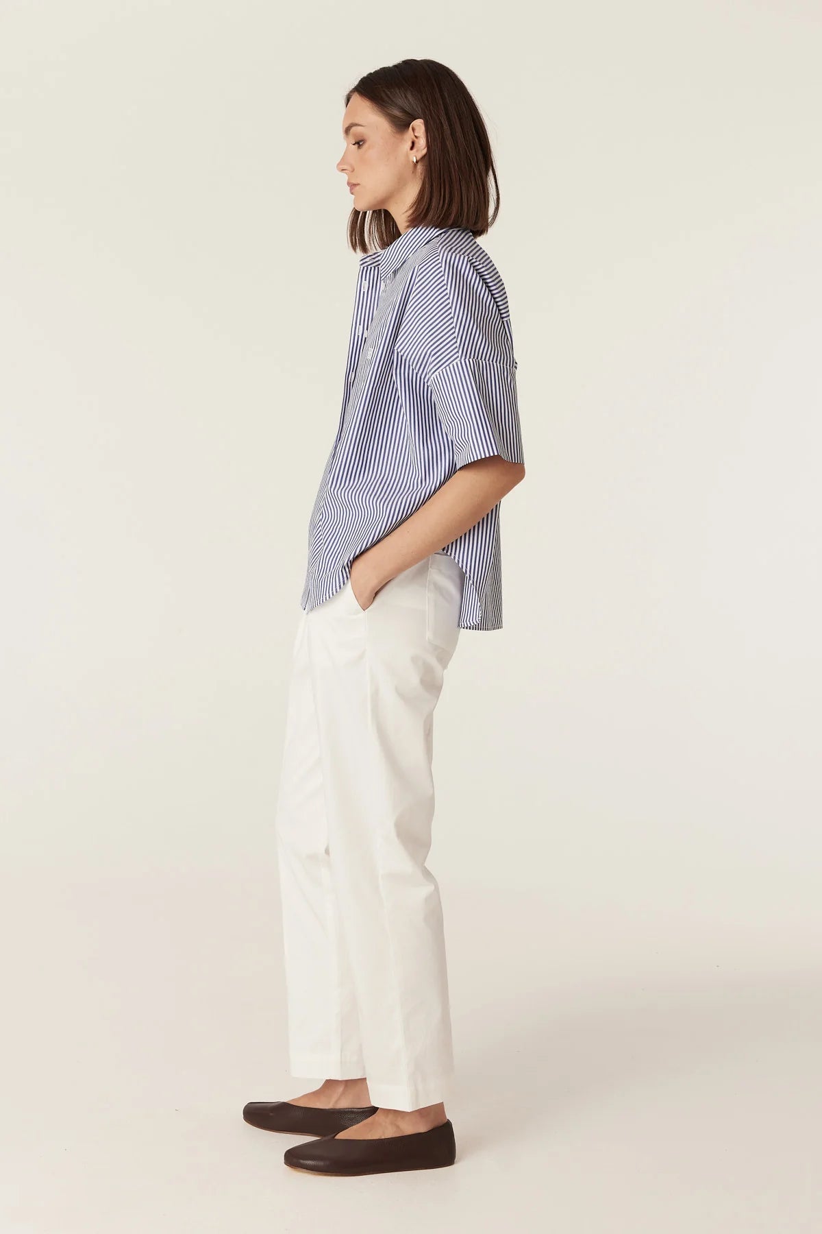 Shop Cable Melbourne Cove Cotton Boxy Shirt - Blue Stripe - Cable Melbourne