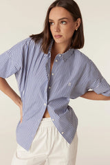 Cable Melbourne Cove Cotton Boxy Shirt - Blue Stripe
