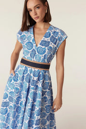 Shop Cable Melbourne Monique Midi Dress - Blue Shell Print - Cable Melbourne