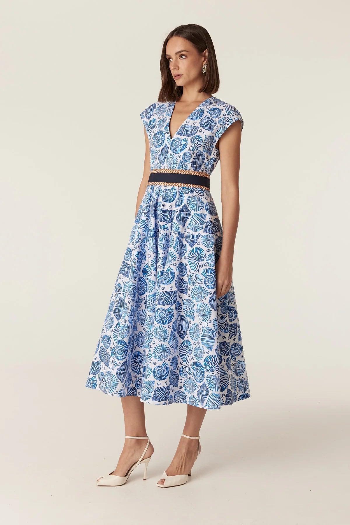 Shop Cable Melbourne Monique Midi Dress - Blue Shell Print - Cable Melbourne