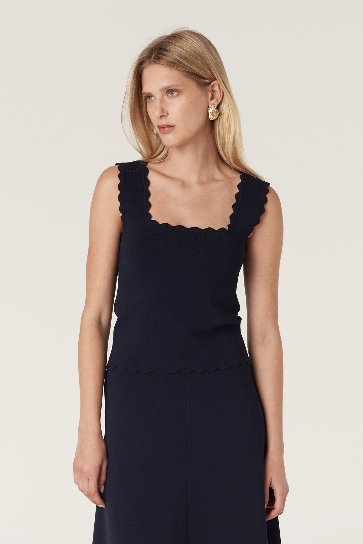 Shop Cable Melbourne Villa Crepe Knit Scallop Tank - Cable Melbourne