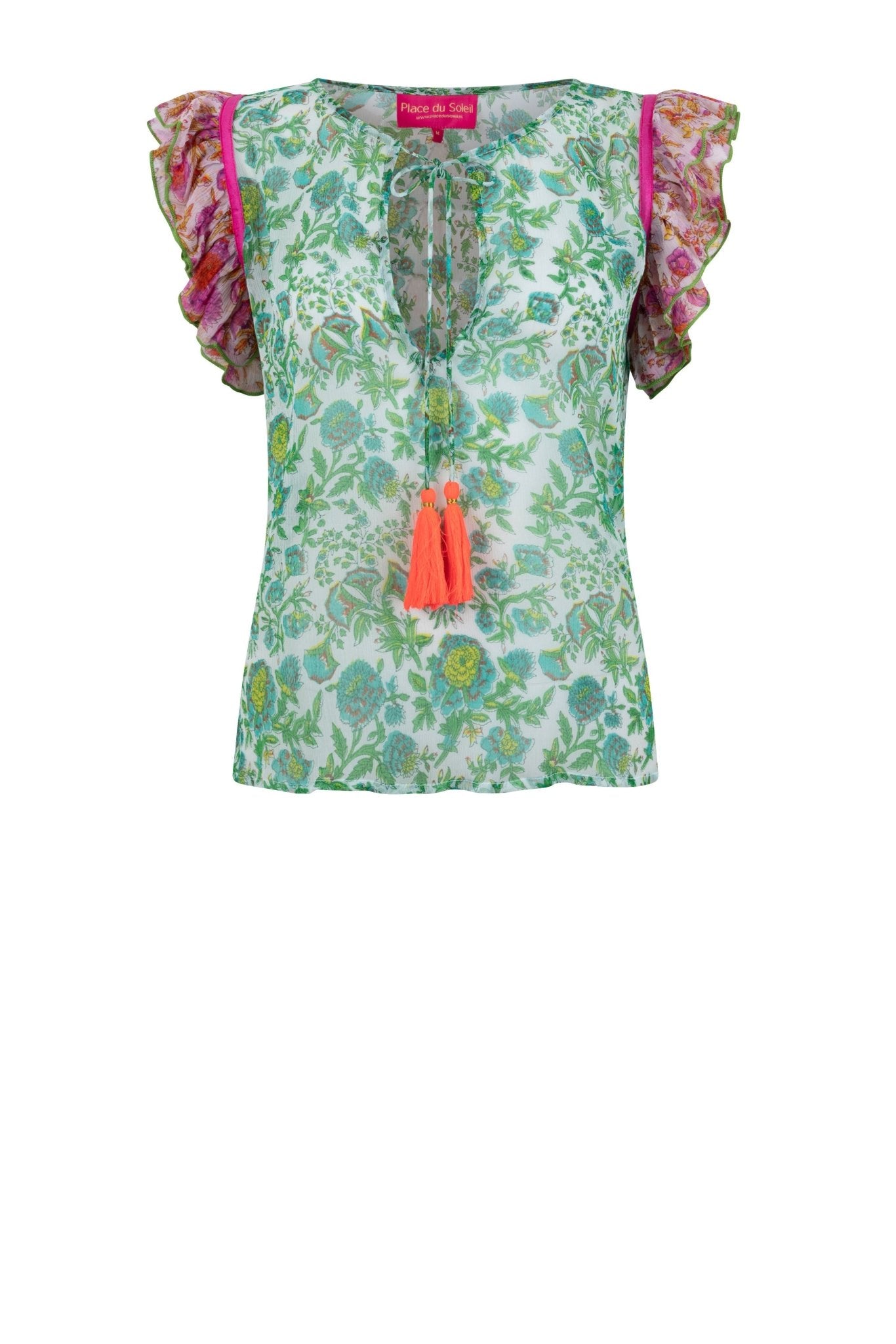 Shop Cap Sleeve Blouse | Pink/Green - Place du Soleil