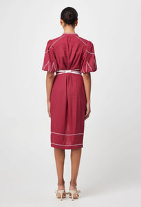 Shop Carlyle Embroidered Linen Viscose Dress | Crimson - ONCEWAS