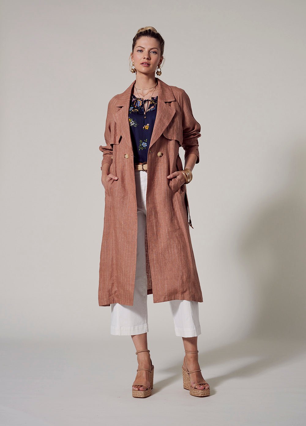 Shop Chianti Trench Coat | Caramel Stripe - Loobies Story