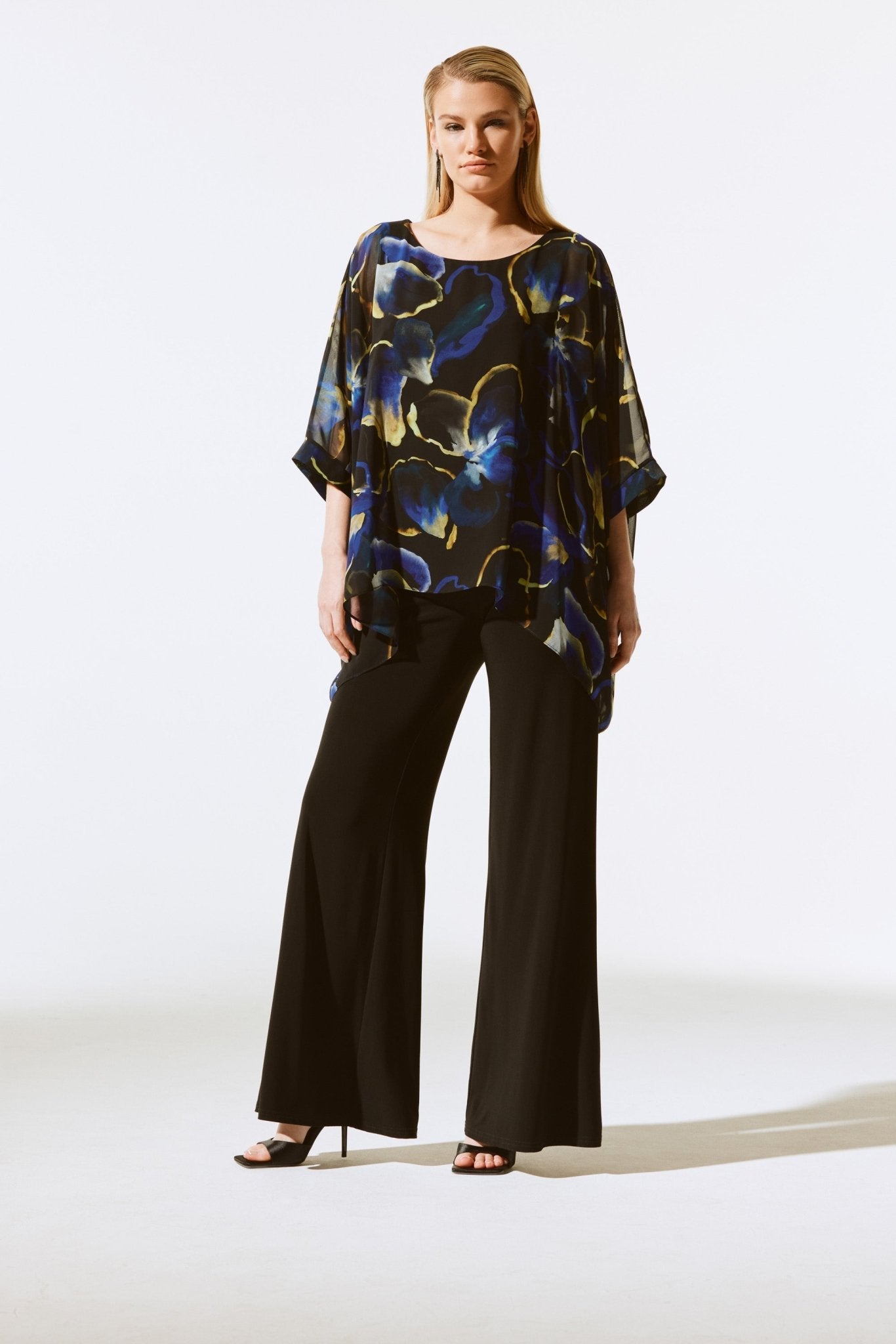 Shop Chiffon Floral Print Poncho Top Style 243787 | Black Multi - Joseph Ribkoff