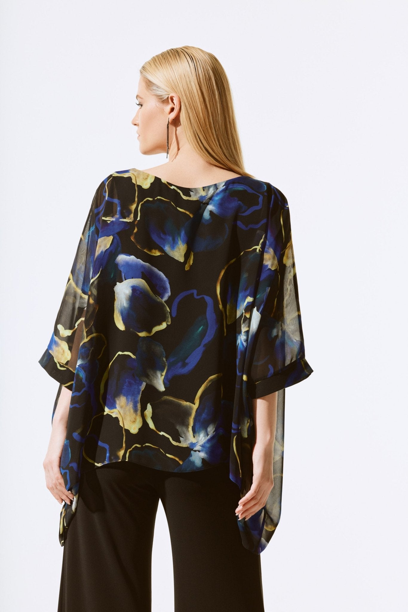 Shop Chiffon Floral Print Poncho Top Style 243787 | Black Multi - Joseph Ribkoff