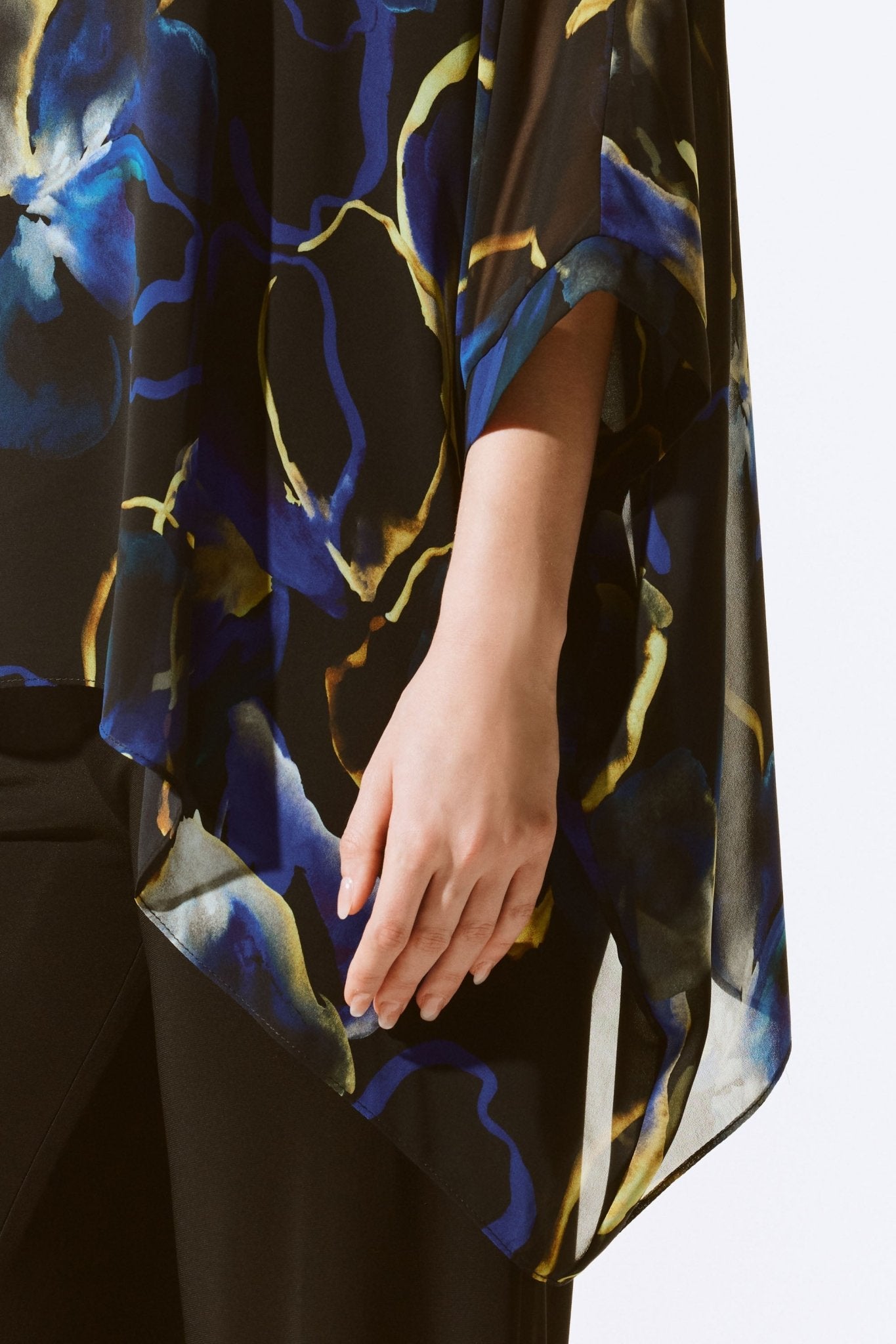 Shop Chiffon Floral Print Poncho Top Style 243787 | Black Multi - Joseph Ribkoff