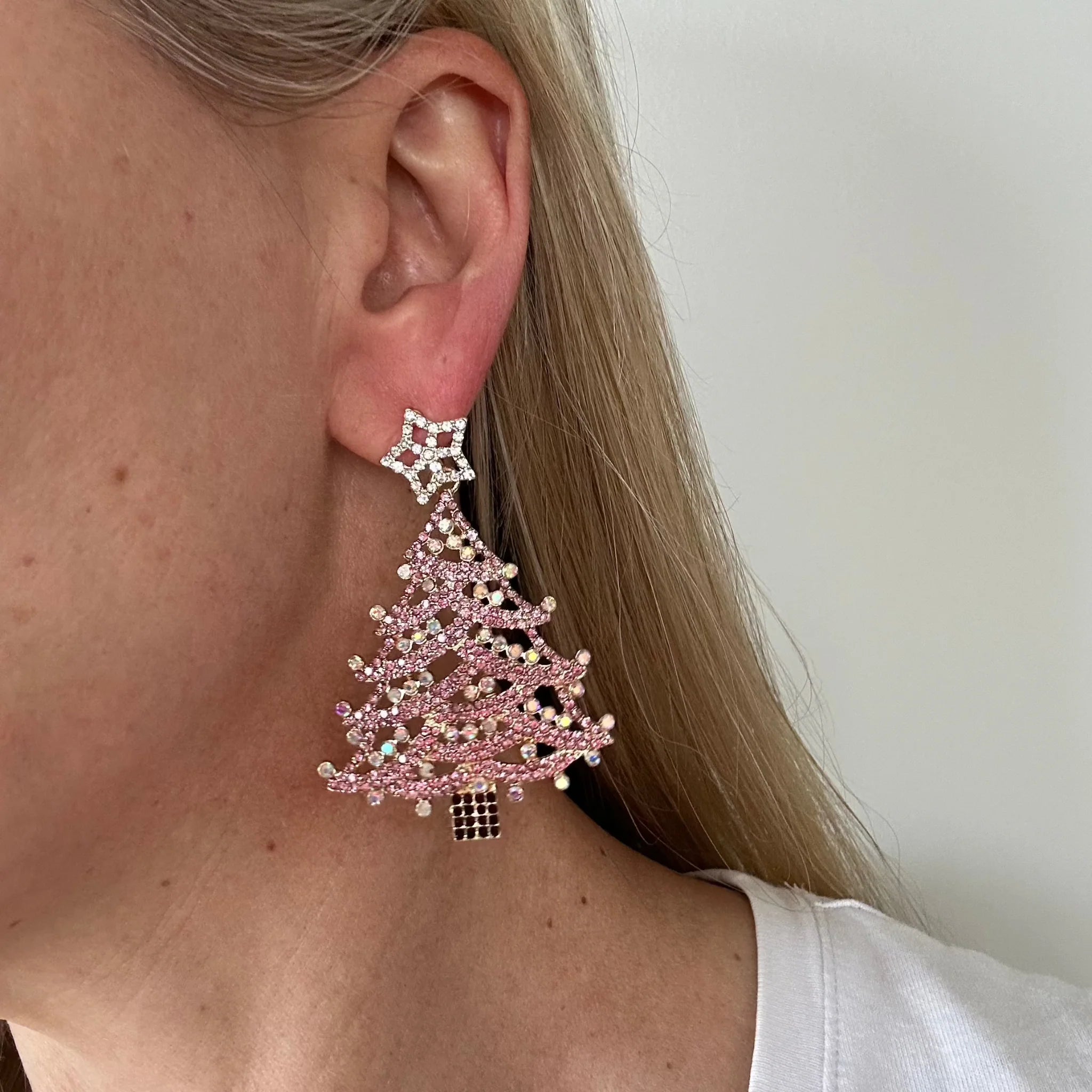 Shop Christmas Tree Frost Pink Earrings - Plum Petal