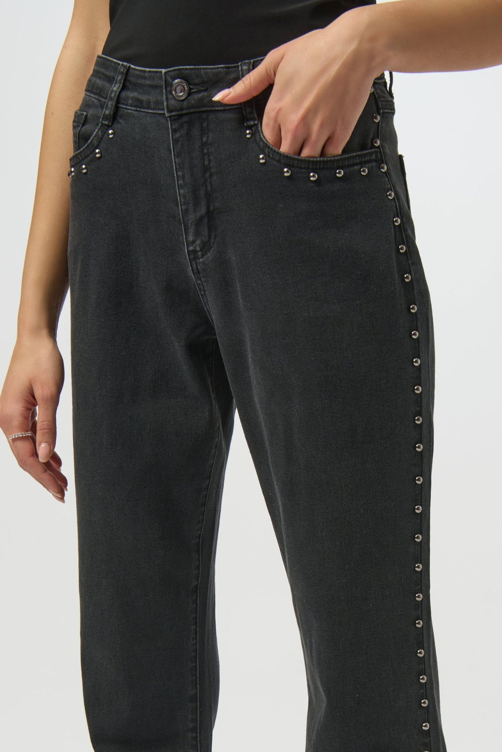 Shop Classic Straight Leg Jeans with Studded Seams - Joseph Ribkoff