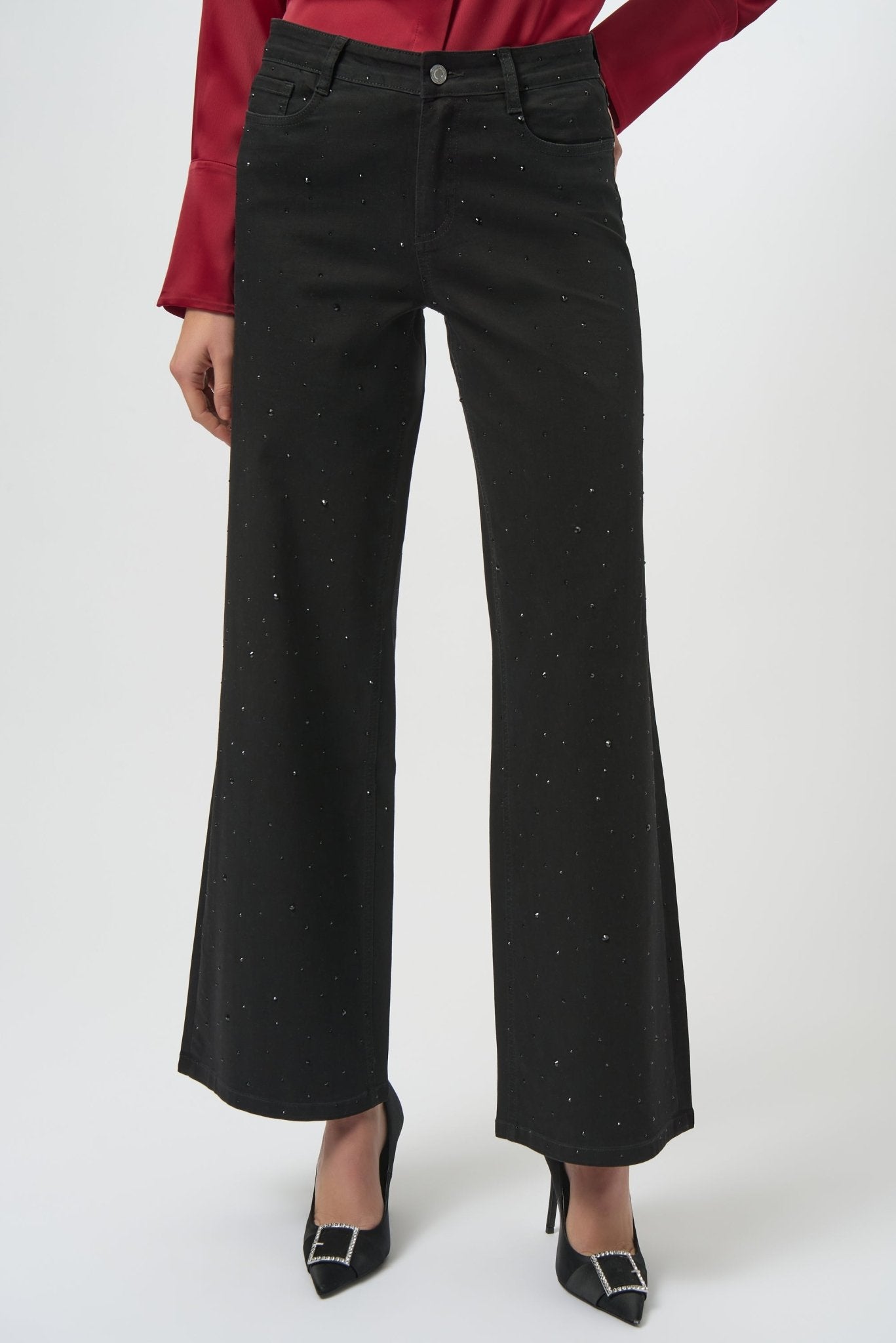 Shop Classic Wide Leg Jeans with Rhinestones - Joseph Ribkoff