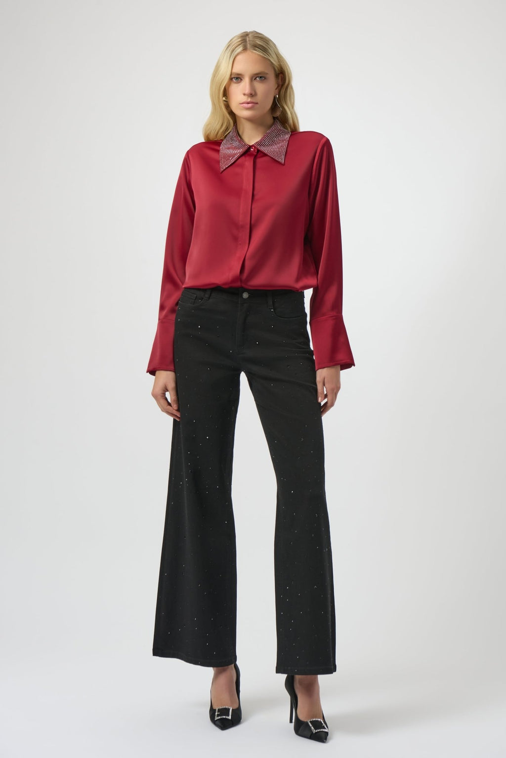 Shop Classic Wide Leg Jeans with Rhinestones - Joseph Ribkoff