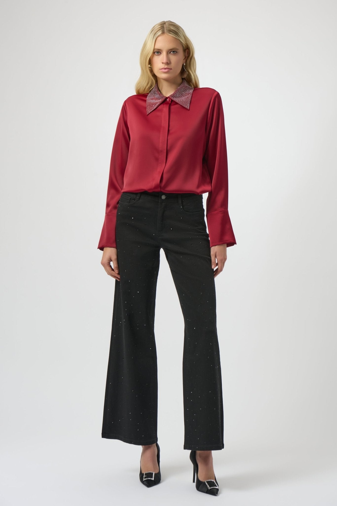 Shop Classic Wide Leg Jeans with Rhinestones - Joseph Ribkoff