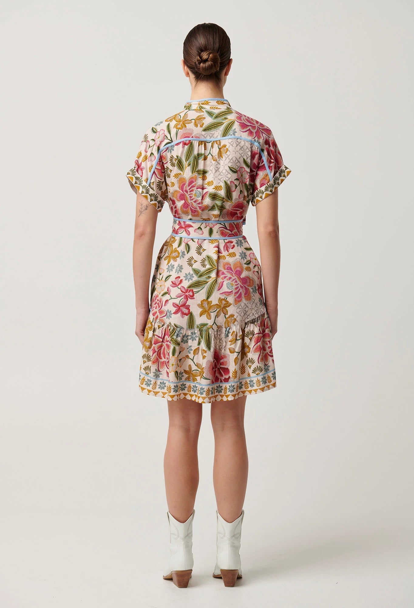 Shop Clementine Linen Viscose Shirt Dress in Azalea Fields - OnceWas