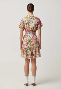 Shop Clementine Linen Viscose Shirt Dress in Azalea Fields - OnceWas